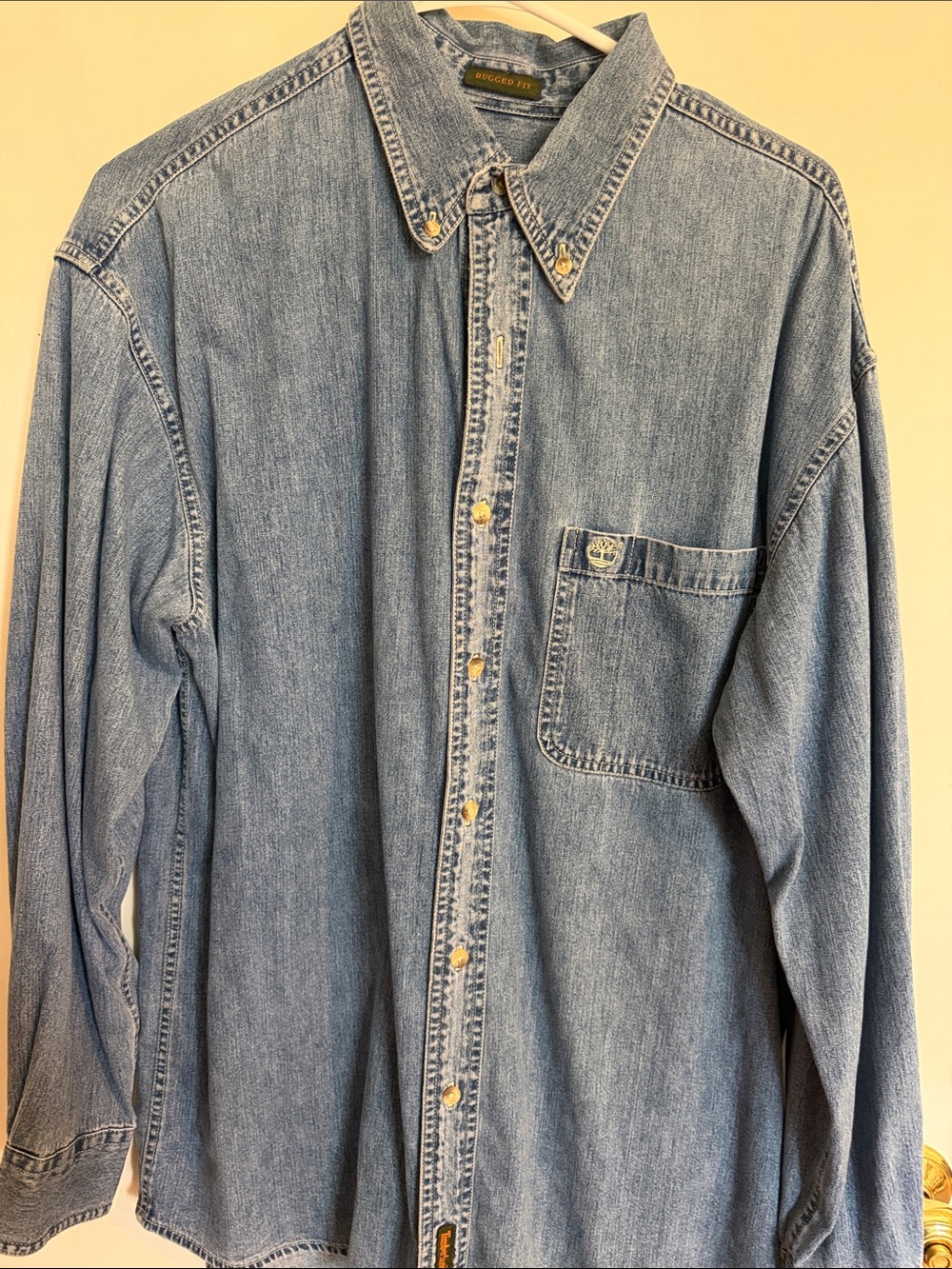 Timberland Men's Light Blue Denim Button-Down Shirt